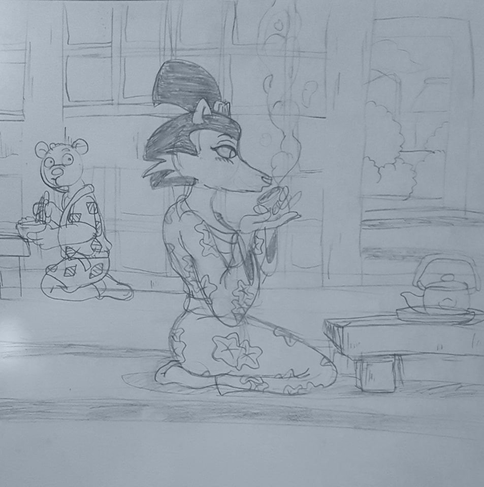 Tea time for Kitsune Sketch.jpg